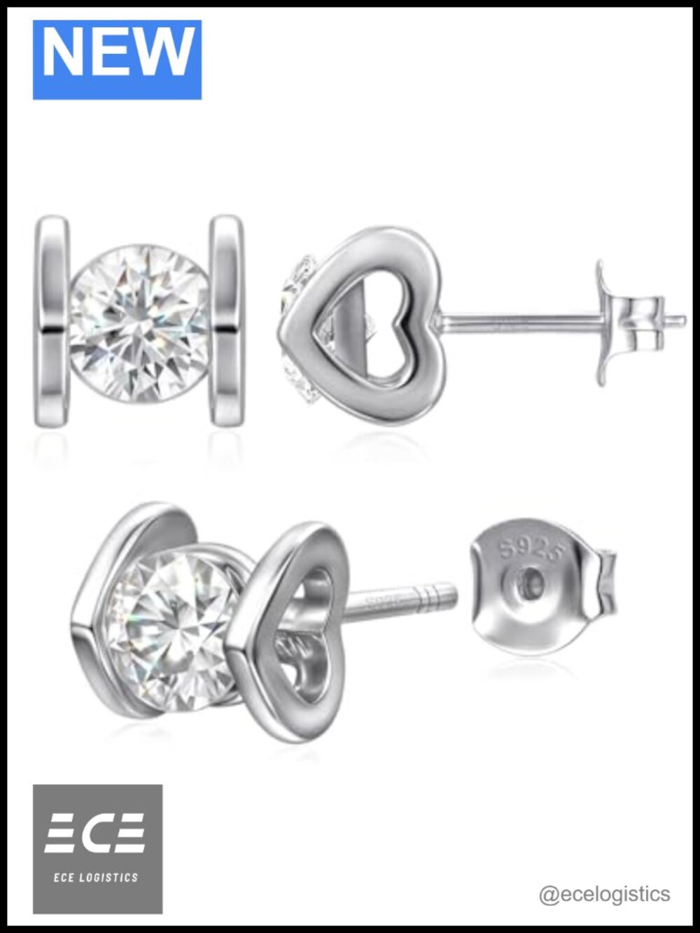 Moissanite Stud Earrings Sterling Silver 925 D Color VVS1 Hypoallergenic